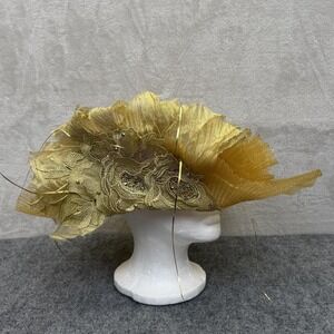 Ms Divine Hat Fascinator Womens Gold Pleated Rhinestone Derby Church Wedding
